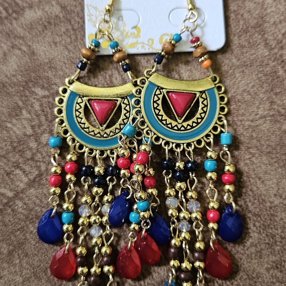 Othr Gold and Red Chandelier Earrings